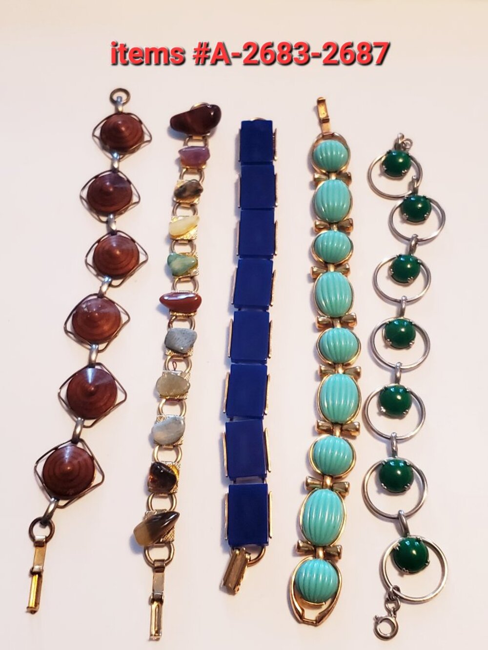 5 Bracelets, items # A-2683-2687 ,. wt. 116 grams.